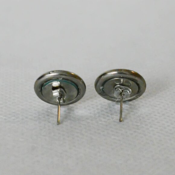Silver and Dark Teal Stud Earrings - Picture 4 of 5
